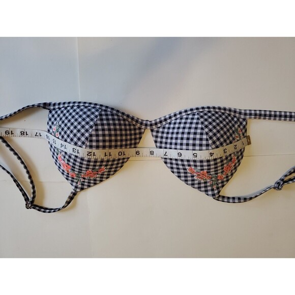 Womens Swimwear Top Large Black & White Check Print W/ Floral Detail Padded Bust - Picture 10 of 10